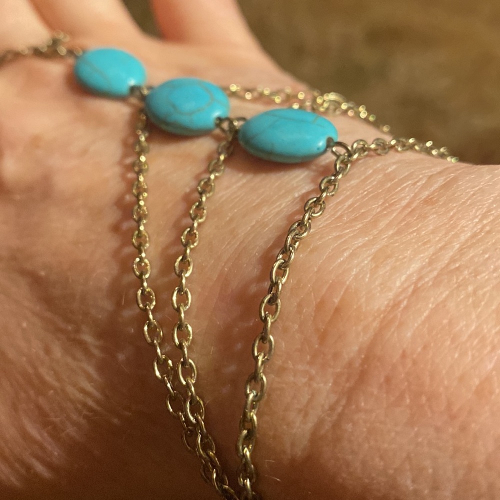 $8 or 2 items for $10 sale.  Faux Turquoise and chain hand bracelet. - Picture 4 of 4